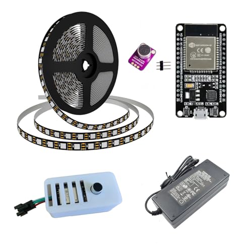 Image of Electrobot WLED Sound Reactive Combo Kit: Pre-Soldered ESP32 with MAX4466 Mic, 5m WS2812B LED Strip, 5V 5A Power Adapter, and 3D Printed Case Control from Phone
