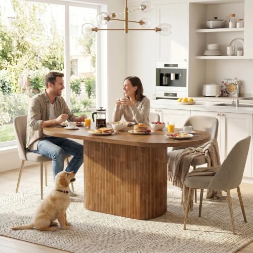 Tribesigns 47.24" Oval Dining Table for 4, Small Kitchen Table with Pedestal Base, Space Saving Farmhouse Wood Dinner Table for Apartment and Dining Room, Brown - Image 5