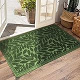 SOTHLIFE Outdoor Indoor Entrance Doormats,Durable Heavy Duty Welcome Mat,Thick Absorbent Natural Rubber Non Slip Mat,Easy Clean Entryway Doormat 17x30 Inch Leaves Green