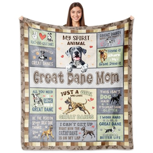 Yofipon Great Dane Gifts, Great Danes Mom Throw Blanket 60"x50", Great Danes Gifts for Women, Gift for Dog Lovers, Best Gift Ideas for Great Danes Moms Christmas, Mother's Day, Birthday