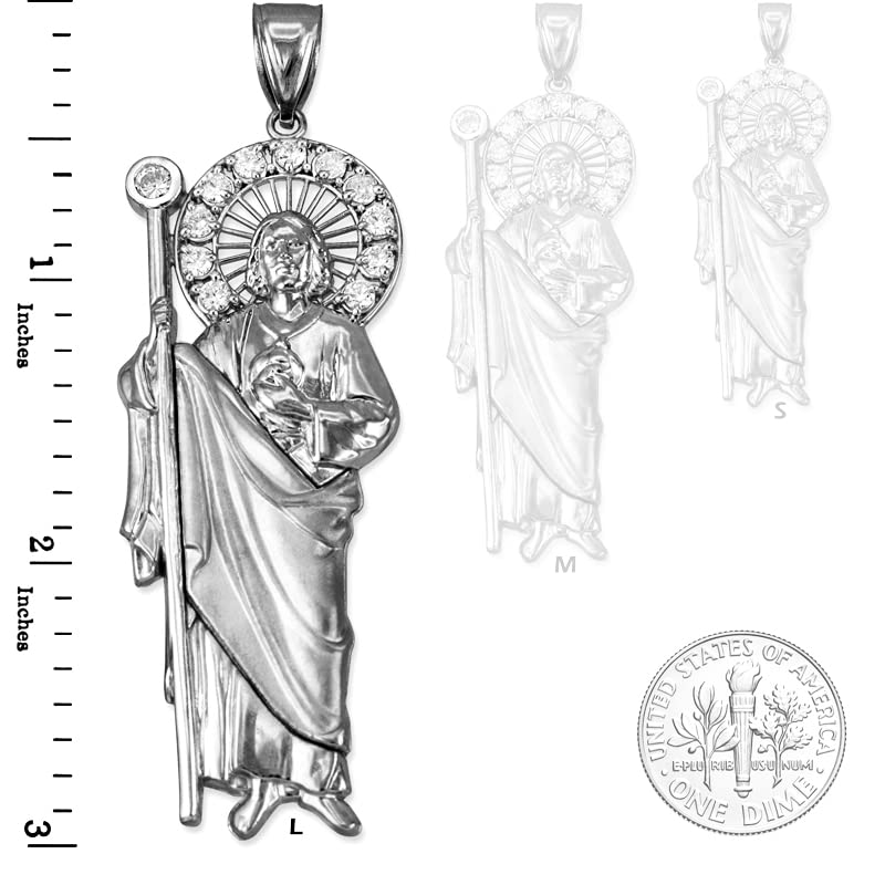 Sterling Silver Saint Jude CZ Pendant (L-3")3