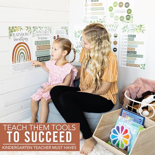 Hadley Designs 8 Calming Corner Posters for Classroom Must Haves for Teachers - 11x17 Calm Down Corner Supplies, Feelings Chart for Kids Ages 4-8, Toddler Emotions Chart, Greenery Classroom Decor - Image 7