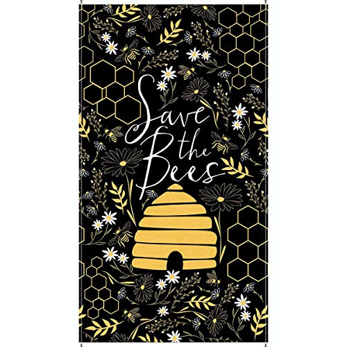 Timeless Treasures Fabrics Save The Bees Panel 24 by 44 inches Black