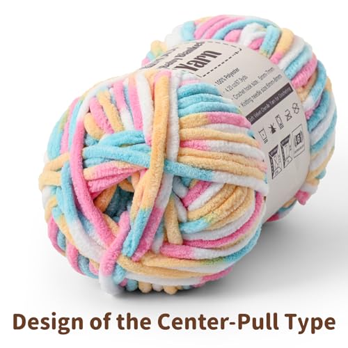 Image of Fluffy Chunky Yarn for Crocheting, Chenille Crochet Yarn 6 Super Bulky, 2 Pack of 87.9 yds /4.23 oz Baby Blanket Yarn, Soft Velvet Yarns for Knitting Amigurumi&DIY Crafts /Hats /Socks(2 Beige)