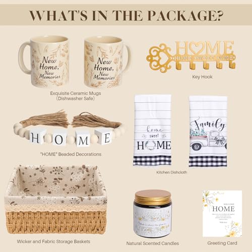 Housewarming Gifts New Home, New Home Gift Basket for Homeowners, Cozy House Warming Gift Set with Mugs, Kitchen Towels & Key Holder, Realtor Closing Gifts for Home Buyers Homeowner - Image 2