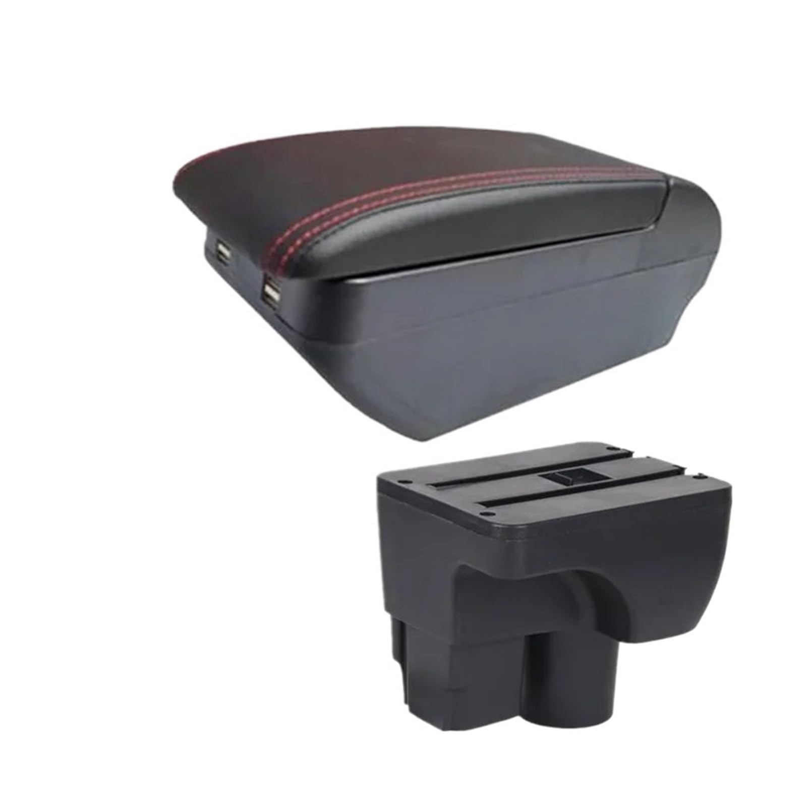 Umdjju H Red Line 4Usb For Chevrolet For Sail 3 For Aveo 2014-2024 Armrest Box Storage Retrofit Car Accessories Car Centre Console Armrest Box(H Red Line 4Usb)