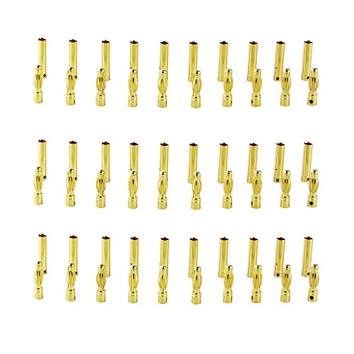 OliYin 30 Pairs 4mm Gold Plated Male & Female Bullet Banana Plug Connector for ESC Battery (30 Male + 30 Female)