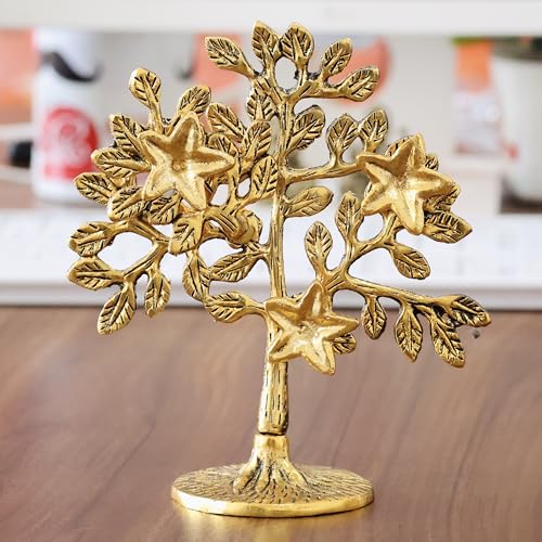 Image of Metal Kalpavriksha Tree for Home Decor - Golden Wish Fulfilling Tree Metal Showpiece for Temple, Vastu, Office Table & Gifting Banyan (No 1 Golden)