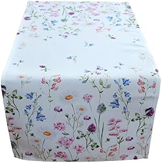 Raebel Table Runner "Meadow Flower" 40 x 90 cm Table Cloth, Easter Table Decoration, Spring, White Multicoloured Flowers
