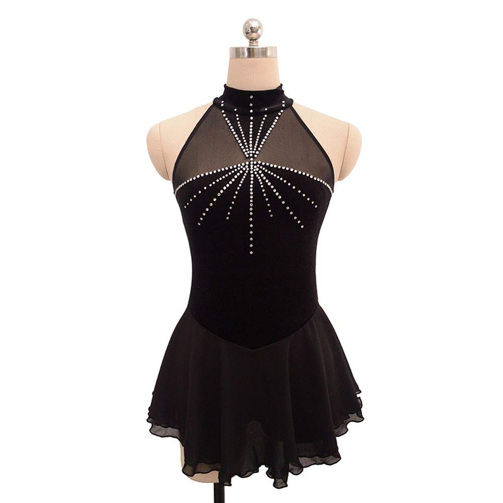 LIUHUO Ice Figure Skating Dress for Girls High Colla Black Straps Sleeveless Competition Dance Wear