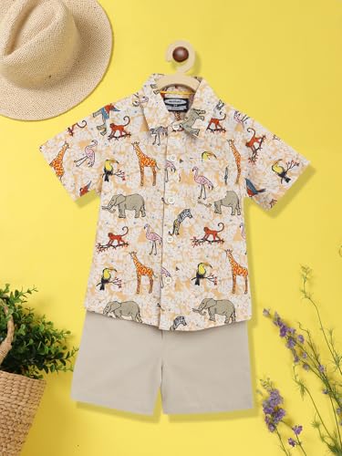 Image of Nautinati Boys Printed Collared Shirt with Shorts Clothing Set | Age 1-5 Years