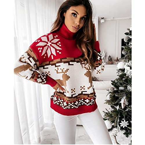 Quenny Christmas Winter Sweater High Collar Elk Christmas Jacquard Knitted Sweater3