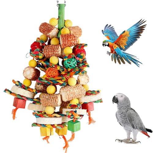 Dulynva 16,5in Juguetes para Periquitos Bloques de Madera Multicolor Juguetes Agapornis para Jaula Juguetes para Loros Juguete para Masticar Loros de Aves para Loros Grises Africanos, Cacatúas