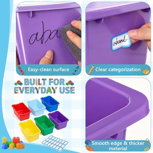 Image of Hushee 24 Pack 6 Quart Classroom Cubby Storage Bins with Lids and Labels | Fits 12 x 8 x 5 Inch Cubbies, 6 Colors and Clear Lids for Easy Storing, Durable and Stackable for Toys Books Shoes Crafts