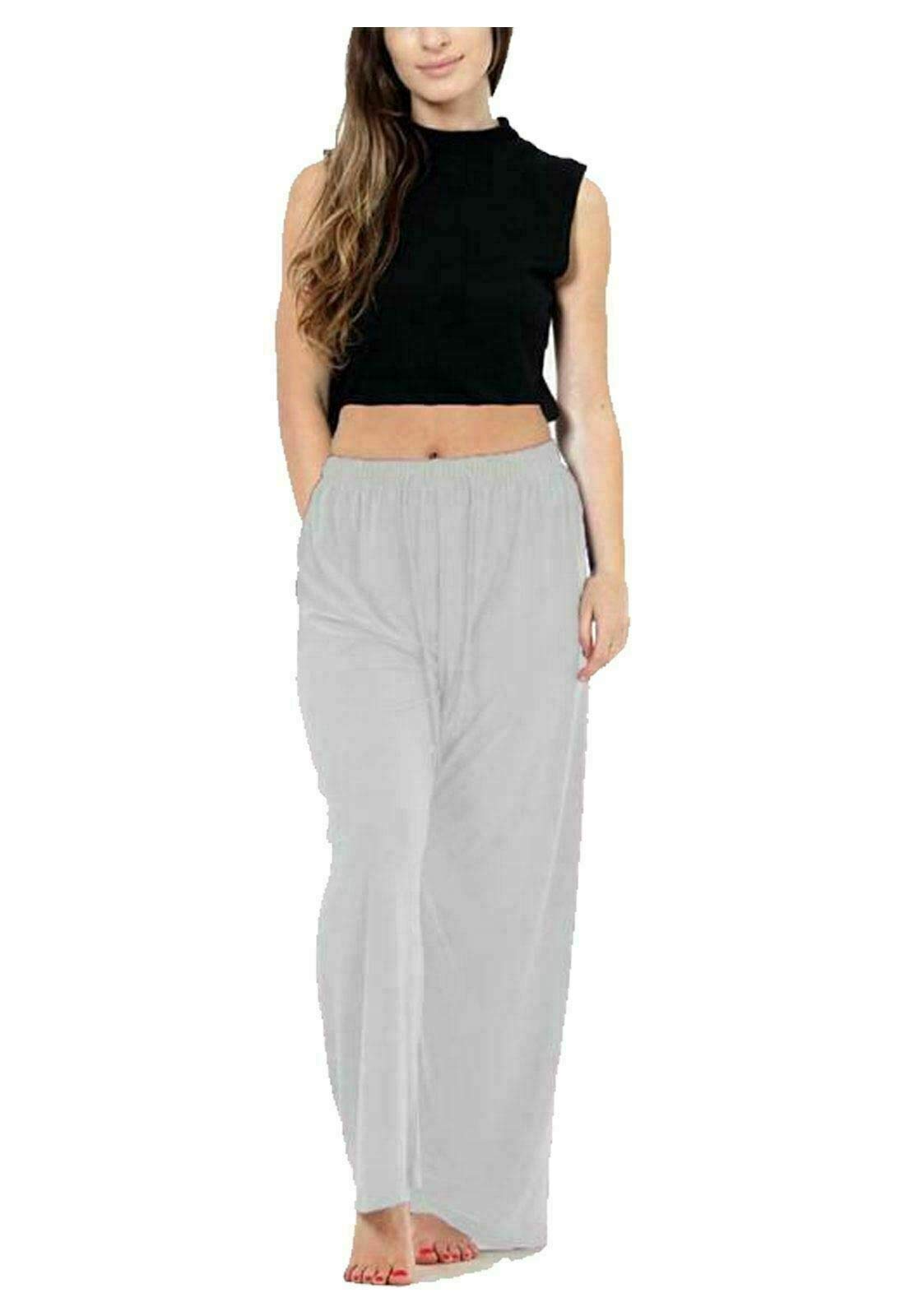 FAIRY TRENDZ LTD Womens ITY Palazzo Wide Leg Flared Loose Fit Ladies Drawstring Baggy Pants Plus Size Plain Trousers(Cream UK 26-28)