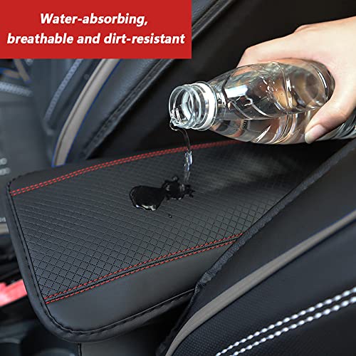 Junecarp Car Universal Armrest Box Mat,Fiber Pu Leather Embossing,Car Armrest Seat Cover Soft Leather Waterproof Armrest Cover Center Console Mat (Black/Red) #TOP3