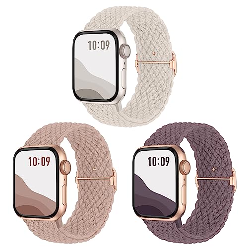 Joehwerr Anti-Slip Braided Band 3-Pack Compatible for Apple Watch Straps 38mm 40mm 41mm 42mm 44mm 45mm 49mm Women, Adjustable Stretchy Elastic Replacement Strap for iWatch Ultra SE 8 7 6 5 4 3 2 1
