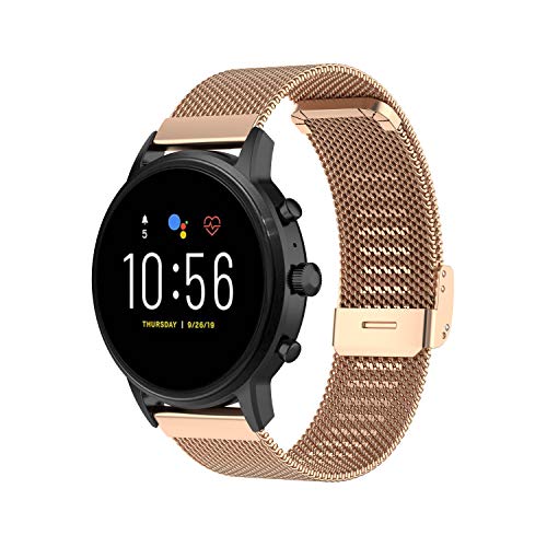 RuenTech Compatible with Fosill Gen 5 Julianna/Carlyle HR/Men's Gen 5E/Gen 6 44mm Bands, 22mm Stainless Steel Metal Mesh Loop Straps No Tools Needed Adjustable Clasp for Women&Men (Rose Gold)