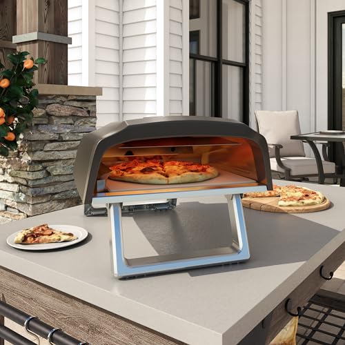 Commercial Chef Outdoor Gas Pizza Oven – Portable Propane Pizza Maker with Door, Peel, Stone, Cutter, and Cover - L-Shaped Burner, Foldable Legs