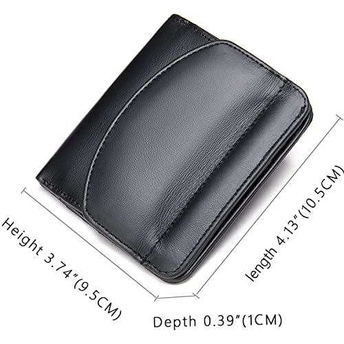 Ultra-Thin Genuine Leather Wallet for Women Bifold Compact Travel Coin Purse Green (Black)4
