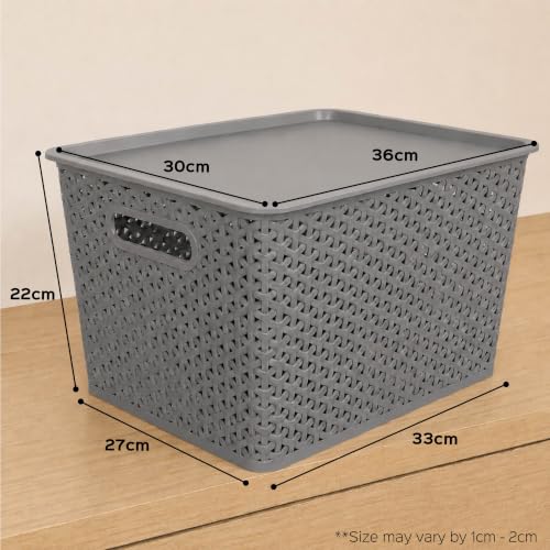 HomeStrap 3-Pack Grey Rectangular Storage Baskets Pack of 3 - Image 3