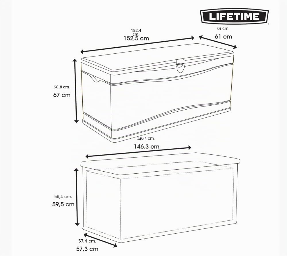 LIFETIME 60040 Outdoor Aufbewahrungsbox 492 Liter, Desert Sand, 152,4 x 61 x 67,3 cm