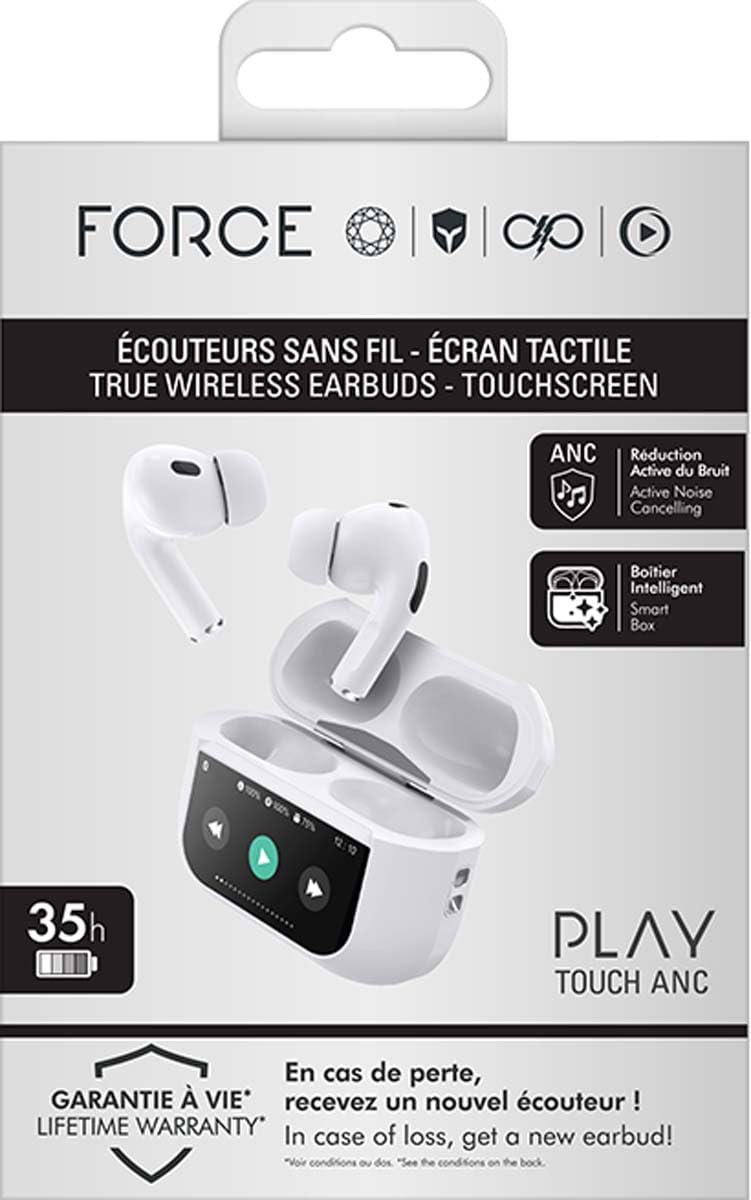 Ecouteurs True Wireless ANC avec écran Tactile Play Touch Blanc Garantie A Vie