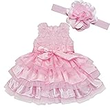 iEFiEL Baby Girls Rosette Tunic Princess Dress with Flower Headband Pink Pink 12-18 Months