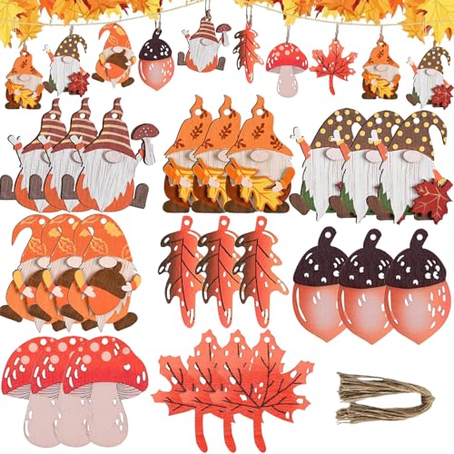 Herbstdeko zum AufhäNgen, 24 Stück Holz Herbst Dekoration (Groß), Herbstdeko Innen und Draußen, Bunte Deko Herbst, Herbstdeko Fenster Hängend, Herbst Dekoration mit Seil für Herbst und Thanksgiving