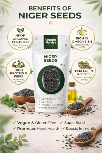 Image of Niger Seeds 200g - Ramtil Nyjer Seeds (Food Grade) | NPOP Certified, High Protein & Fibre, Omega 3 & 6 Rich Seeds by Organic Mandya