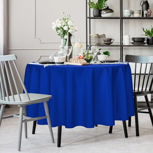 Image of Kopokita 2 Pack Royal Blue Round Disposable Plastic Tablecloths 84 inch