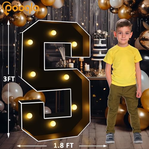 Image of Pooqla 3FT Marquee Light Up Letters, Black Large Letter S Party Decorations | LED Marquee Letters 3 Feet Tall, Black Giant Mosaic Letters Gift for Boys Men Birthday Anniversary Wedding Decoration