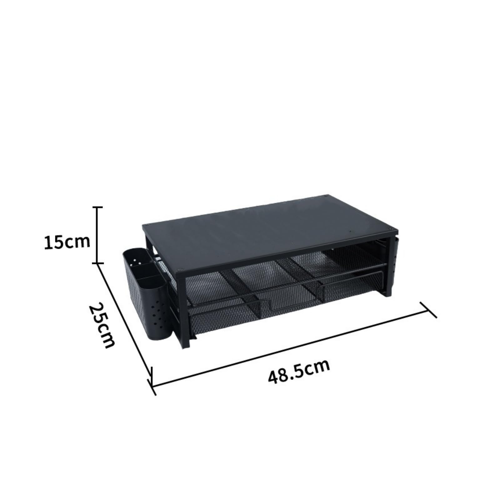 Organizzatore Scrivania Rialzo Schermo Supporto Mensola Tavolo Cassetto Rete Metallo Porta Penne in Acciaio al Carbonio per Accessori E Documenti Adatto per Ufficio Office Studenti , Nero
