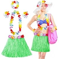 Aomig Disfraz Hawaiano Falda de Paja, 5 Pcs Set Hawaiano con