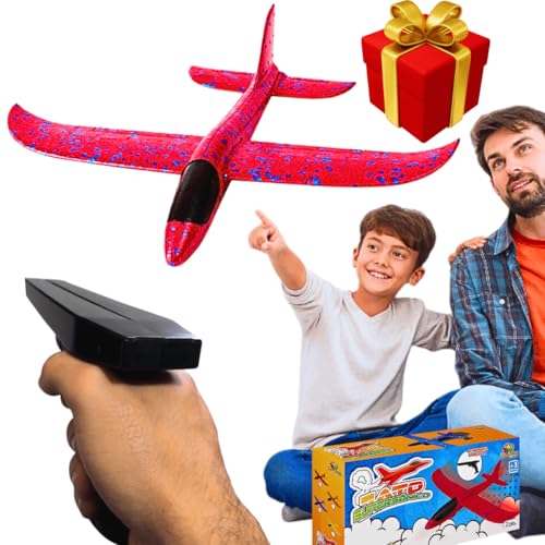 Aviao Planador Espuma Brinquedo Educativo Diy com peças de montar Lançador manual Seguro selo Inmetro presente dia das crianças natal aniversario 5 anos menina menino (Vermelho)