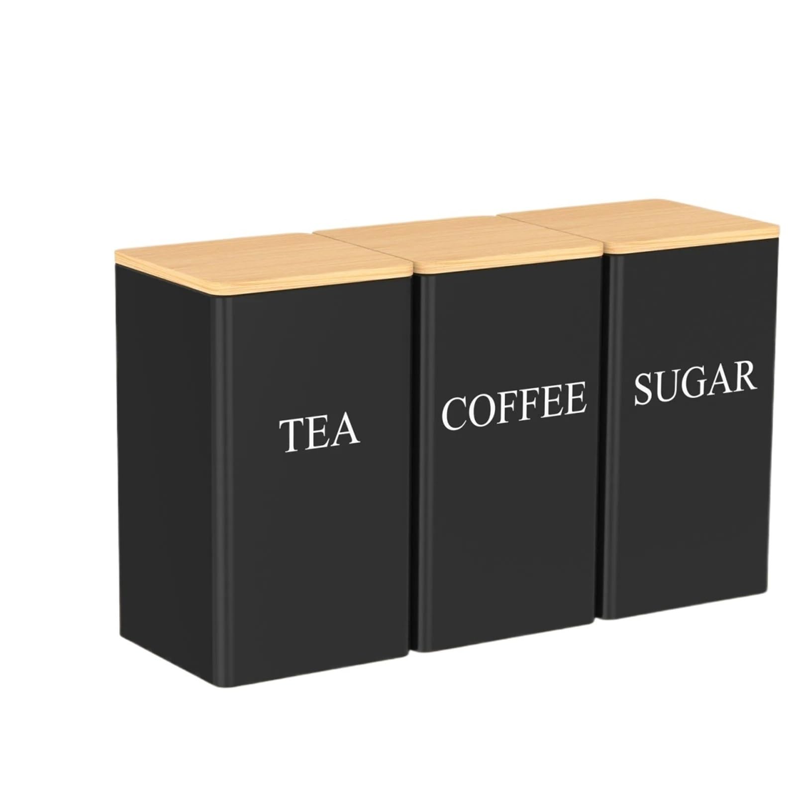 FDBTYJN Tea Caddy 3Pcs Coffee Bean Storage With Lid Metal Tea Sugar Container Name Marker Jar Kitchen Organization(A Black)