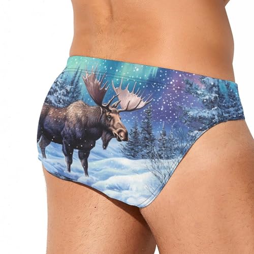 Alaskan Moose with Aurora Borealis Novelty Men's Brief Swimwear Pants Swimming Trunks Beach Shorts Underwear3