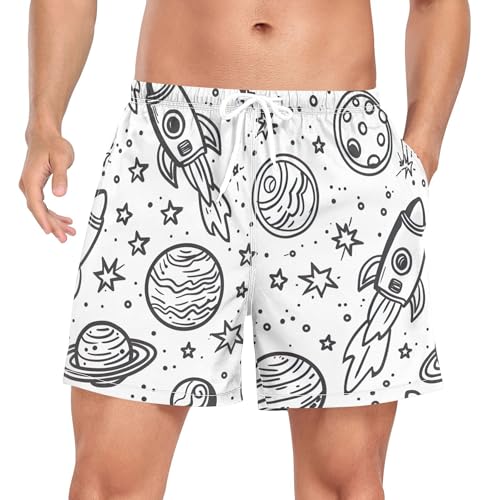 xigua Spaceships Mens Swim Trunks with Liner, 5 inch Quick Dry Mens Boardshorts for Beach