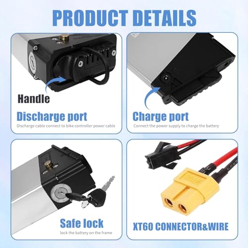 Image of eBike Battery 48V 13Ah Lithium Ion Electric Bike Battery Pack with 30A BMS for 250W-1000W Motors, Replacement for SAMEBIKE ENGWE Engine X and More, 54.6V 2A Charger Included, 800+ Cycles