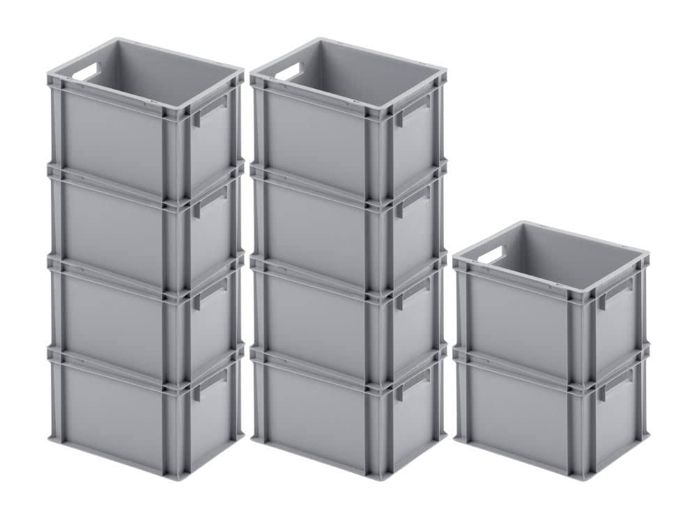 SparSet 10x Eurobehälter mit offenem Griff | HxBxT 23,5x30x40cm | 22 Liter | Grau | Eurobox, Transportbox, Transportbehälter, Stapelbehälter