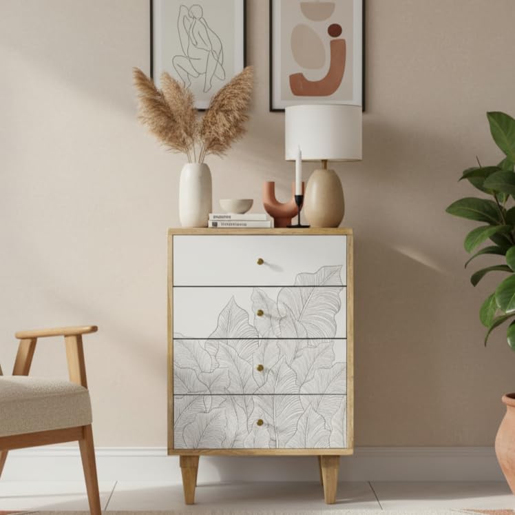 Image of Solid Wood Ranthambore Chest of Drawer | Wooden Chest of Drawer |Chest of Drawers with Storage | Dresser with 4 Drawers | Finish- Natural and White