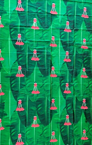 Image of ZEONELYMART Banana Leaf Backdrop Cloth with Small Red Flower Hangings for Pooja, Housewarming and Wedding etc Events Decoration 10 X 8 Feet ((Banana Leaf red Flower Cloth with Ganesh)