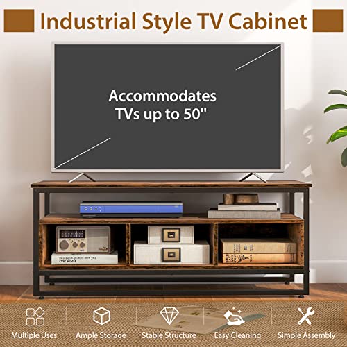 Giantex Tv Stand For 55 Inch Tv - Television Stands With Heavy-Duty Metal Frame, Open Shelf, 3 Storage Cubbies, Coffee Table, Entertainment Center Cabinet For Living Room, Bedroom Tv Cabinet, Brown #TOP3