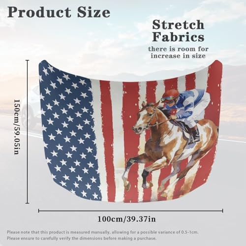Image of Car Hood Cover, Protector Horse and American Flag Print Stretchable Auto Hood Wraps Automotive Exterior Accessories for Compact Sedan SUV Truck