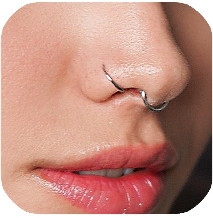 925 Sterling Silver Nose Ring Hoop for Women, Small Thin Nose Piercing Jewelry, 7mm 22 Gauge