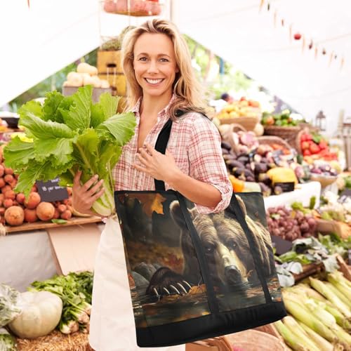Bear Leaf Forest Large Insulated Tote Bag for Grocery Shopping Reusable Tote Bags for Women Men, Cooler Bag with Zippered Top & Handles for Beach Picnic Travel2