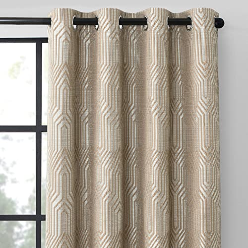 Light Brown and Silvery 100% Blackout Jacquard Geometric Pattern Curtains,52 Inch Wide 96 Inch Length 2 Panels, Thermal Insulated Noise Reducing...