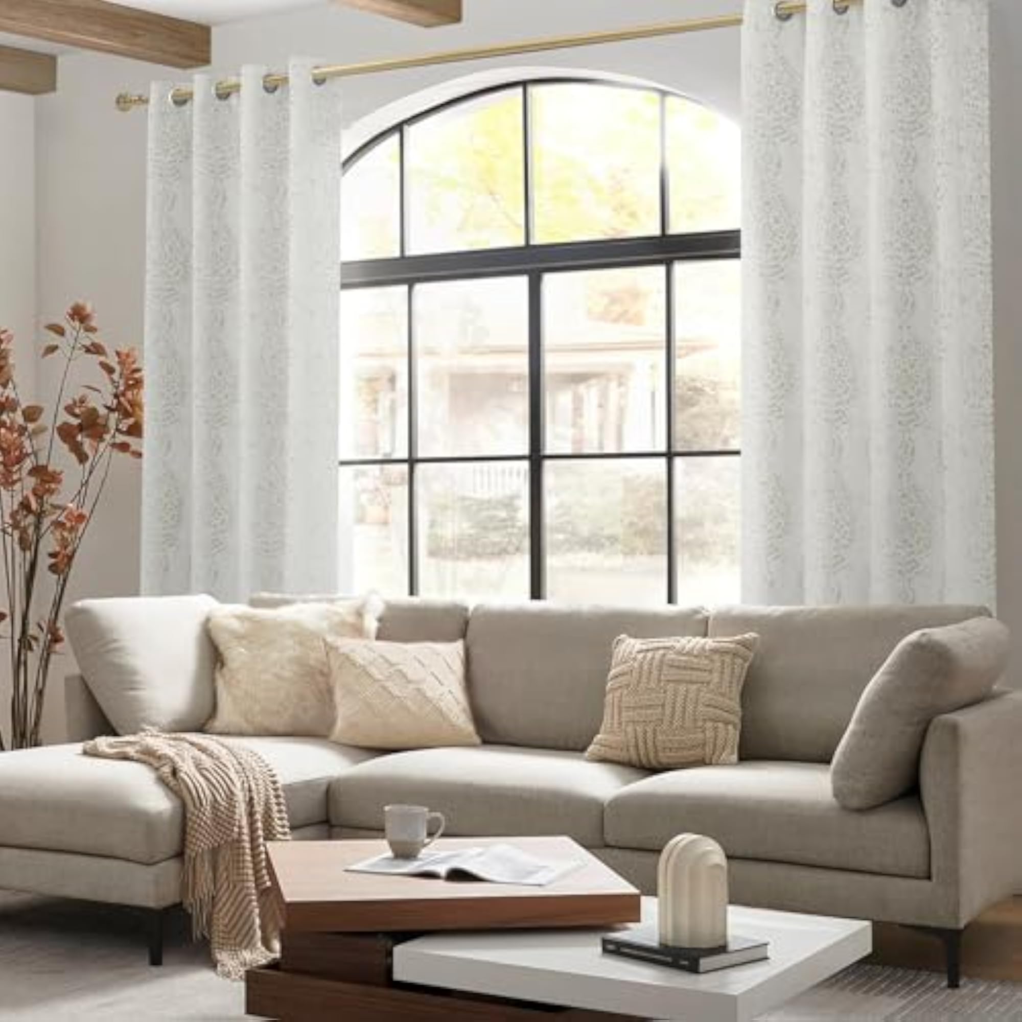 Cream Damask Moroccan Pattern 3D Jacquard Embossed Curtains