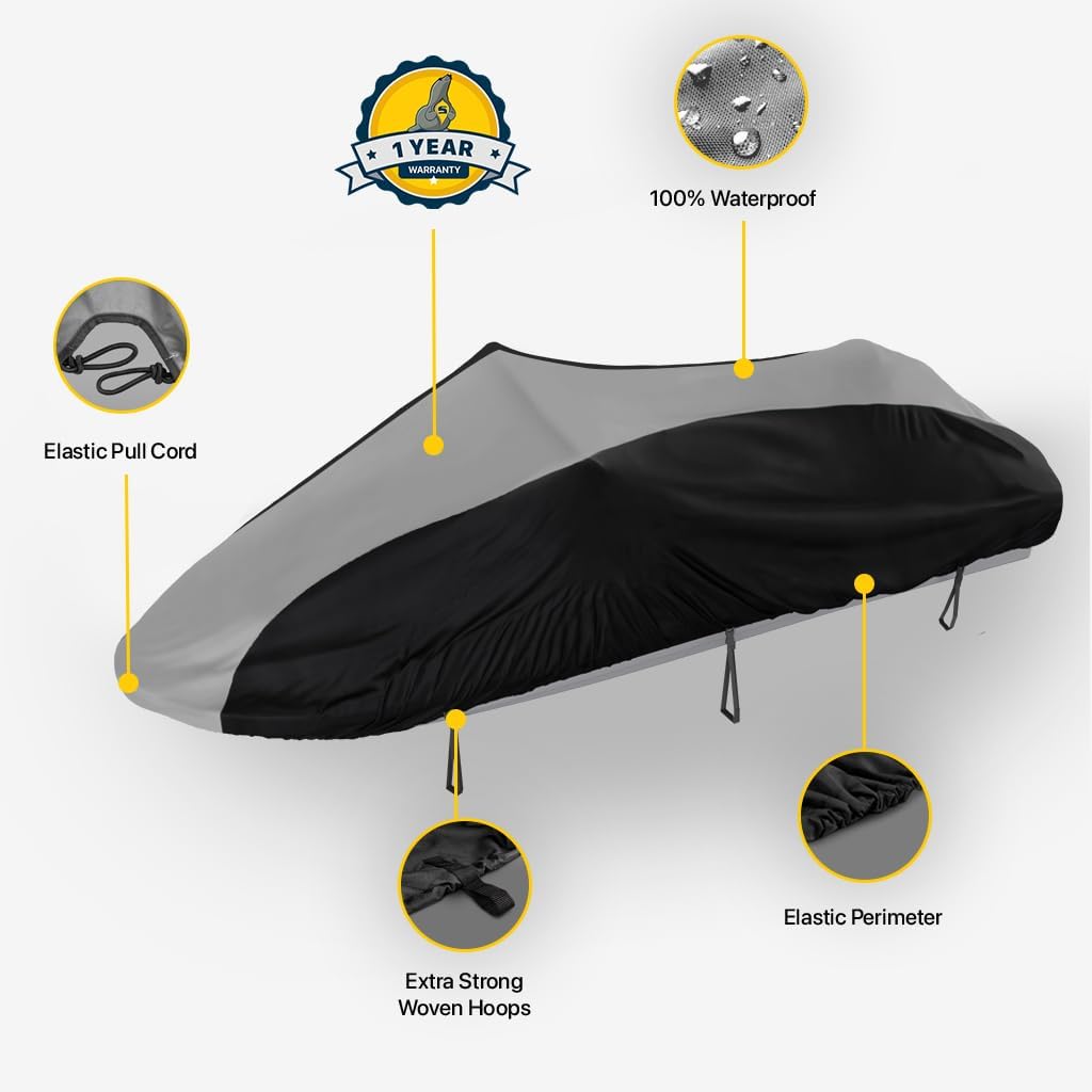 Seal Skin Covers Heavy Duty Jet Ski Cover, Waterproof Marine Grade PWC Cover with UV Protection, Snug Fit, Compatible with Yamaha, Sea-Doo (Fits Upto 95")