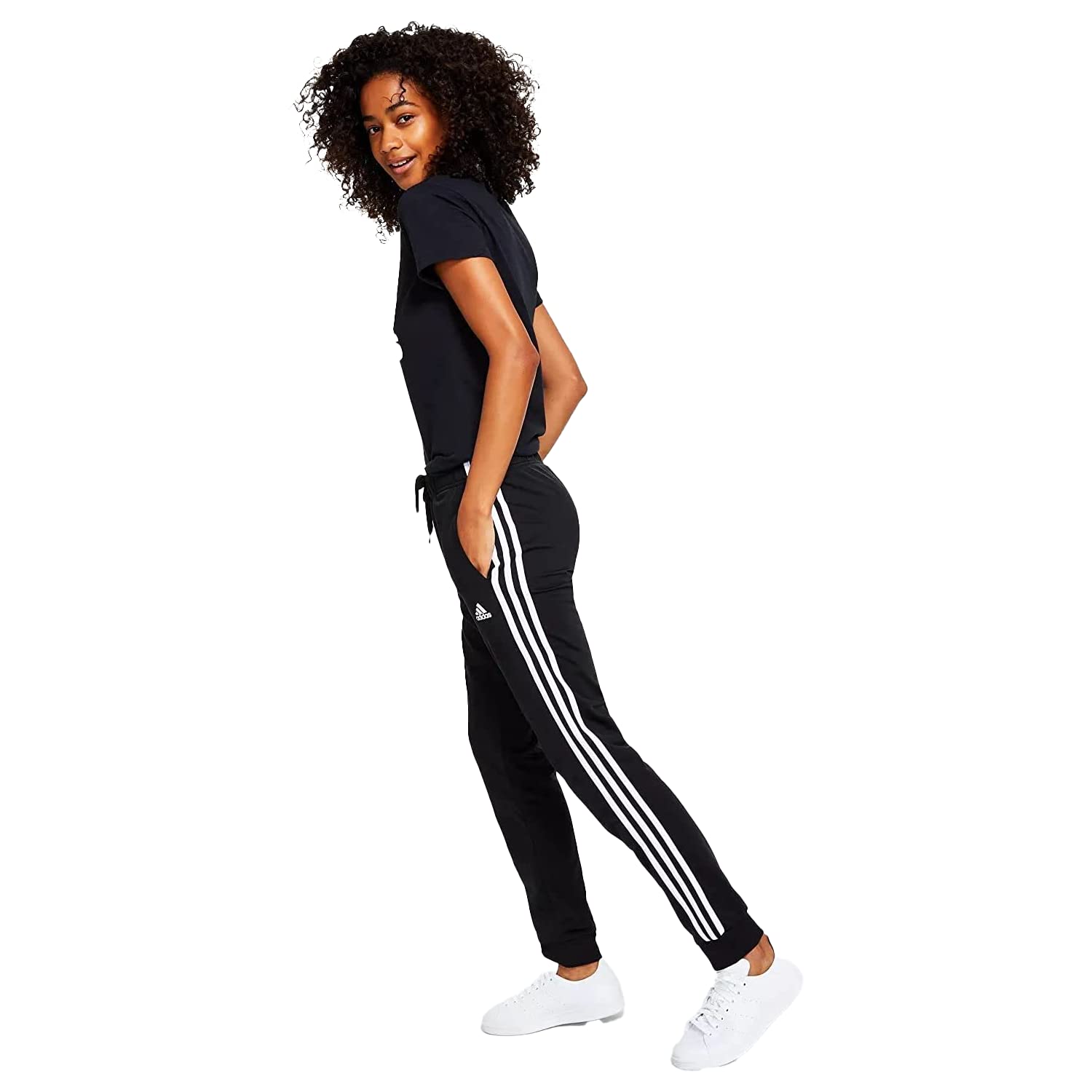 adidasWomen's Print 3-Stripes Pants (Black/Crystal White, Medium)